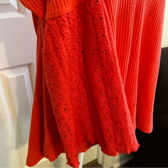 Free People Parisian Nights Flared Sleeve Blouse Red Orange Size Small - Picture 8 of 10